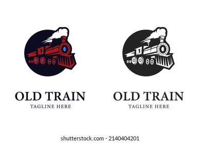 Train logos. illustration of the old train with flat circle shape vector