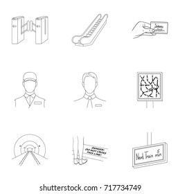 Train, means, movement and other web icon in outline style.Equipment, transport, public, icons in set collection.