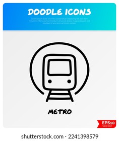 Train, metro doodle icon. Public transport. Front view. Vector illustration.
