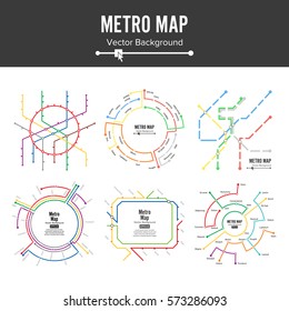 Train Metro Map Vector Set. City Underground Transportation Metro Scheme Concept. Subway Scheme. Colorful Background With Stations