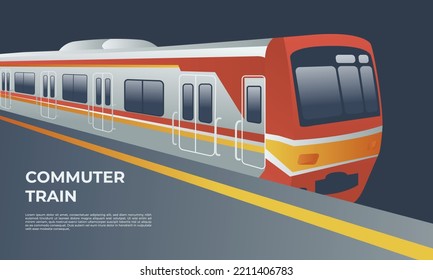 Train in metro station, empty subway platform. Vector flat illustration.