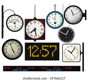 Train, metro station,  vector watches collection over white background