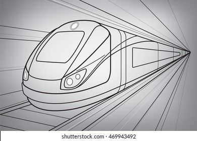 Train in motion, locomotive move, dynamic transport illustration,  vector lines design