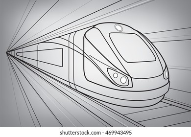 Train in motion, locomotive move, dynamic transport illustration,  vector lines design