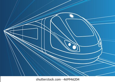 Train in motion, locomotive move, dynamic transport illustration, vector lines design