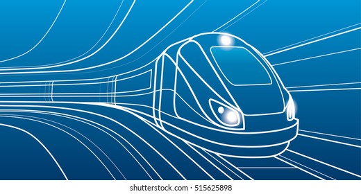Train in motion, locomotive move, dynamic transport illustration, vector lines design