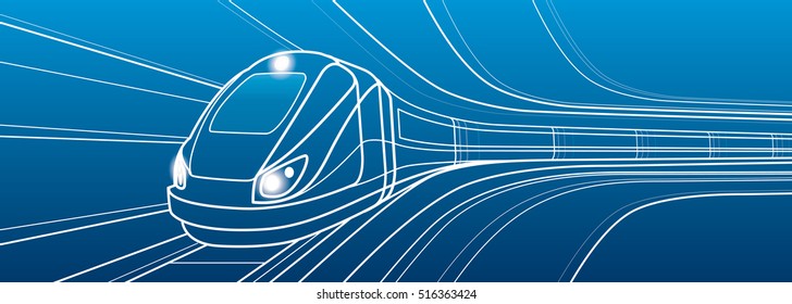 Train in motion, locomotive move, dynamic transport illustration, vector lines design