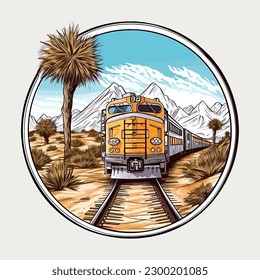 Train with a mountain in the background T shirt graphic 