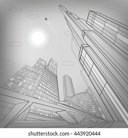 Train move on the bridge, dynamic composition, night city on background, vector industrial and transport illustration, lines landscape, night town, vector design art, silver version