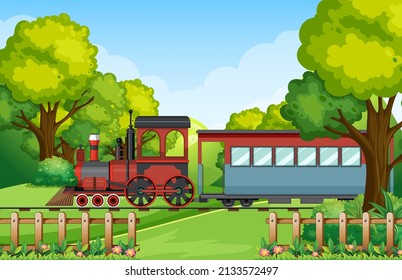 Train with natural scene illustration