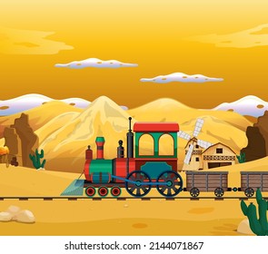 Train with natural scene illustration