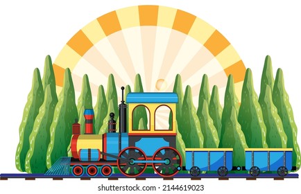 Train with natural scene illustration