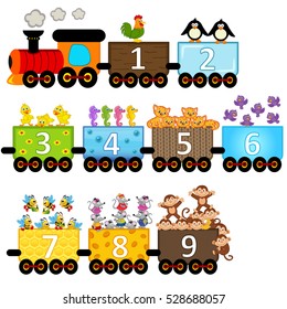 train with number of animals - vector illustration, eps