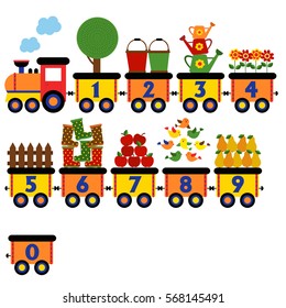train with number of garden elements  - vector illustration, eps