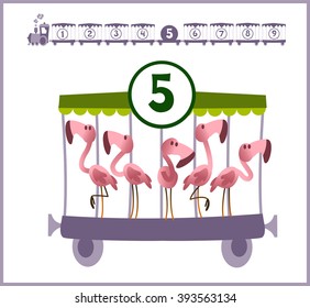 Train with numbers and animals for preschool learning: five