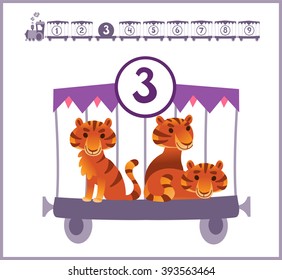 Train with numbers and animals for preschool learning: three