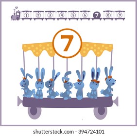 Train with numbers and animals for preschool learning: seven