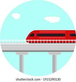Tren en un puente, ilustración, vector sobre un fondo blanco.