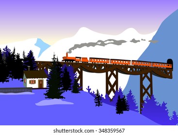 train on the bridge mountains