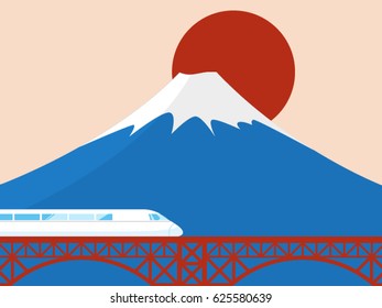 train on fuji moutain in japan vector illustration.