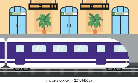 Train on the platform of the railway station