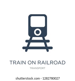 train on railroad icon vector on white background, train on railroad trendy filled icons from Transport collection, train on railroad vector illustration