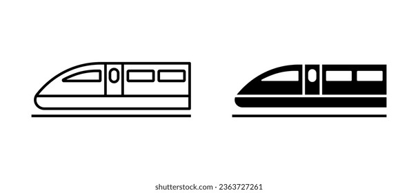 El tren en un conjunto de iconos vectores de ferrocarril. Símbolo de esquema