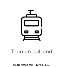 train on railroad vector line icon. Simple element illustration. train on railroad outline icon from transport concept. Can be used for web and mobile