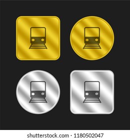 Train on rails gold and silver metallic coin logo icon design