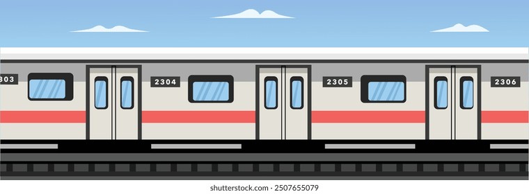 Tren en ferrocarril. Arte vectorial del metro. Ilustración vectorial del metro. Tren de cercanías. Tranvía y transporte público. Metro en ferrocarril. Tren de alta velocidad. Viajar en tren.