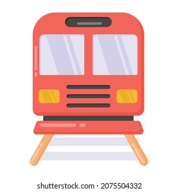 Train on railway track icon, flat editable vector 