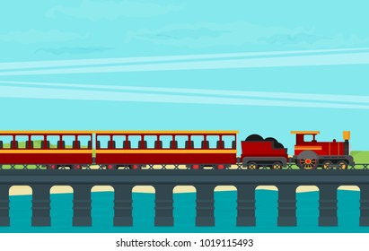 Train on railway. Vector travel concept background.