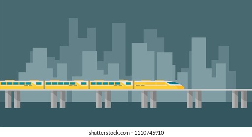 Train on railway. Vector travel concept background.