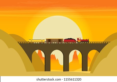 Train on railway. Vector travel concept background.