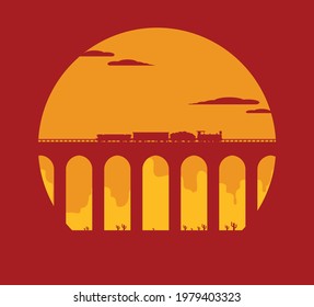 Train on railway. Vector travel concept background.