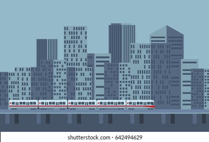 Train on railway. Vector travel concept background.