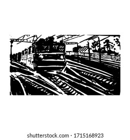 tren en los ferrocarriles. boceto en blanco y negro