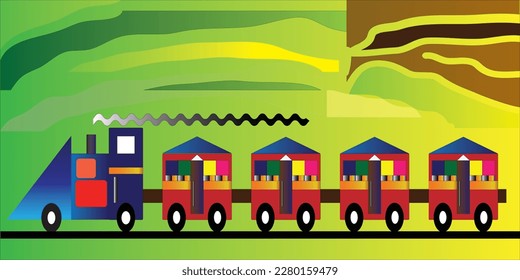 Archivo de ilustración del vector de avance verde y amarillo del tren en la carretera y el movimiento