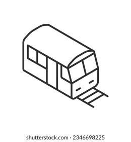 Train on tracks, linear icon. Line with editable stroke, isometric style