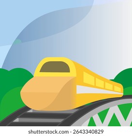 Un train en route à travers un paysage naturel. Style d'Image vectorielle plat