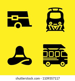 train, pamela, caravan and bus vector icon set. Sample icons set for web and graphic design