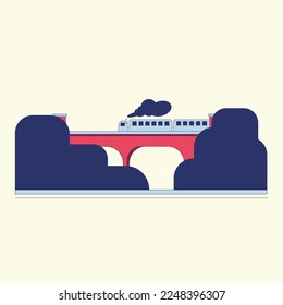 Train pass over rail road on the mountain Vector illustration 