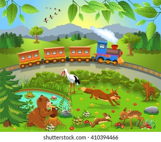 Train passing by wild animals
