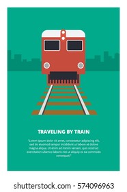 train in perspective with city silhouette background
