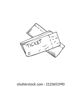 Zug und einfaches Ticket handgezeichnet Umriss-Symbol. Konzept der Zugbesteigung, der Reise und der Eisenbahn, der U-Bahn und der Reise.