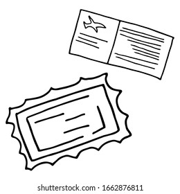 Train or plane ticket hand drawn outline doodle icon. Train boarding pass, travel and trip concept. Vector sketch illustration for print, web, mobile and infographics on a white background.