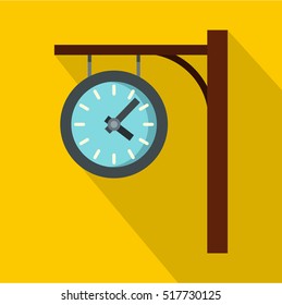 Train platform outdoor clock sign icon. Flat illustration of train platform outdoor clock vector sign for web design