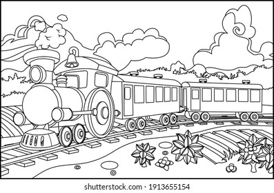 Train polar express coloring children book vector cartoon illustration