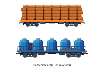 Train as Rail Freight and Cargo Transport Service Vector Set