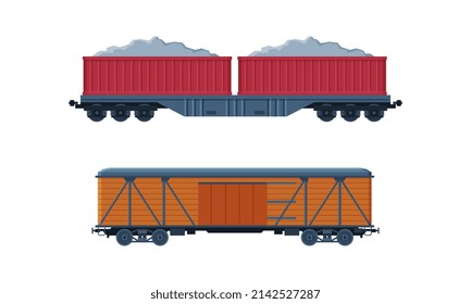 Train as Rail Freight and Cargo Transport Service Vector Set